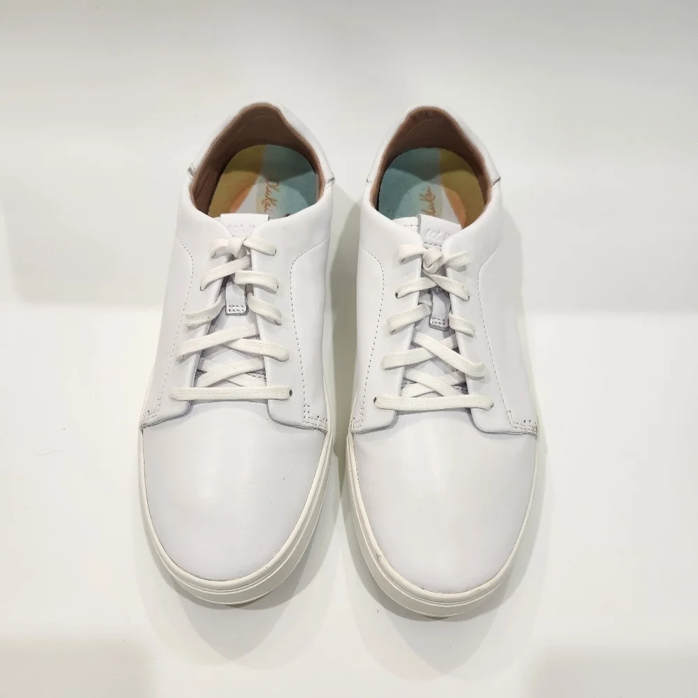 OluKai Pehuea Li 'Ili White Leather Sneakers Drop-In Heel Womens Size 10